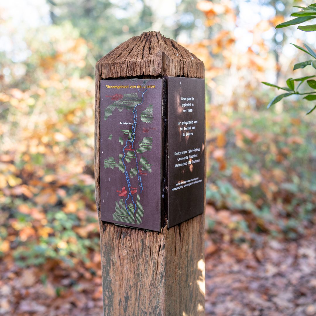 Informatiepaaltje bij een bospad