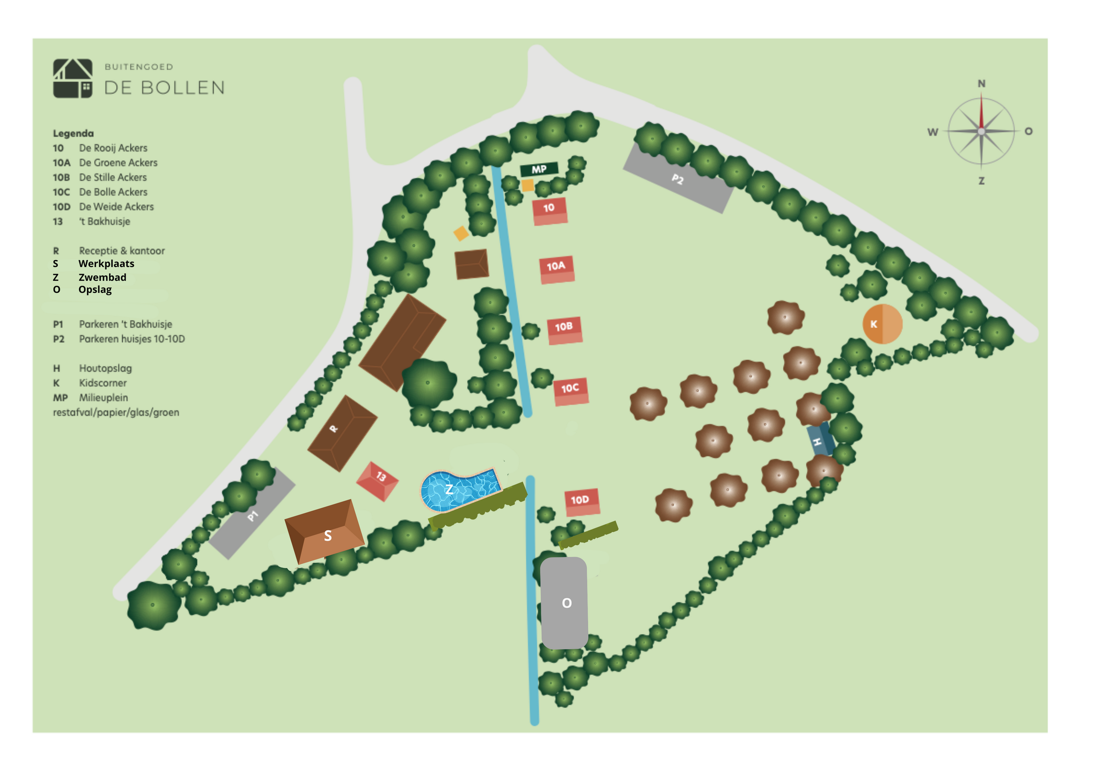 Plattegrond Buitengoed de Bollen met zwembad